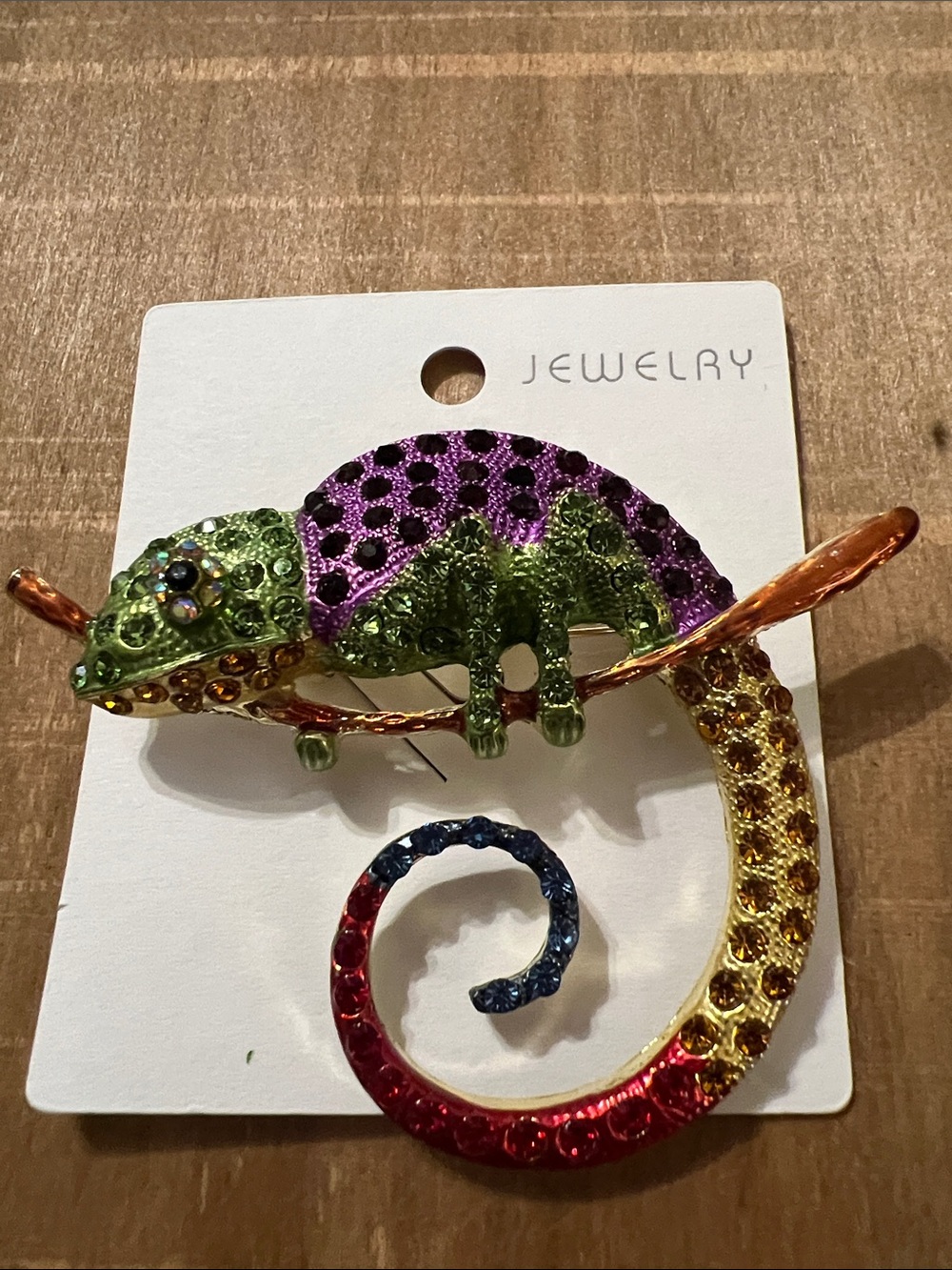 3/$18 Colorful Chameleon Brooch Pin - Multicolor Enamel & Rhinestone Lot 488